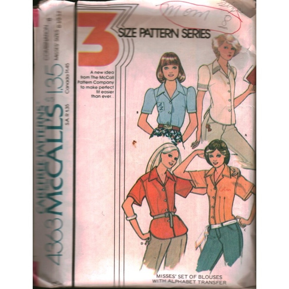 Vintage 1974 McCalls 4363 Misses Blouse‎ Sewing Pattern Size 8 - 12 CUT
